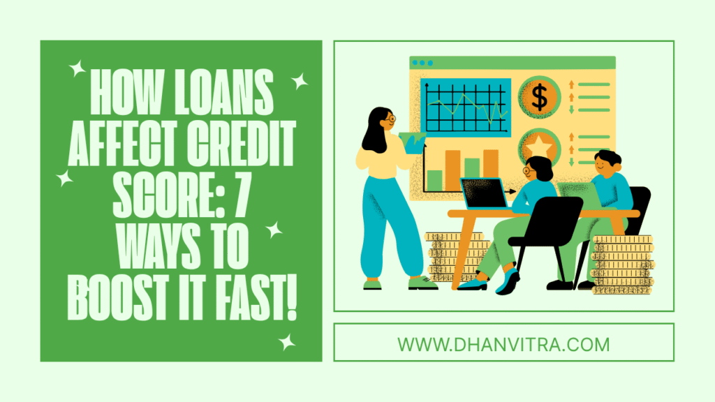 How Loans Affect Credit Score: A person checking their credit score report on a laptop with charts showing improvement after managing loans smartly.