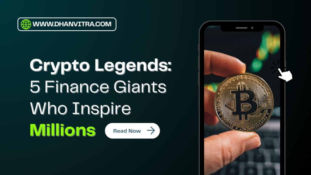 Portraits of top 5 crypto Legends including Satoshi Nakamoto, Vitalik Buterin, Changpeng Zhao, Michael Saylor, and Cathie Wood inspiring global investors