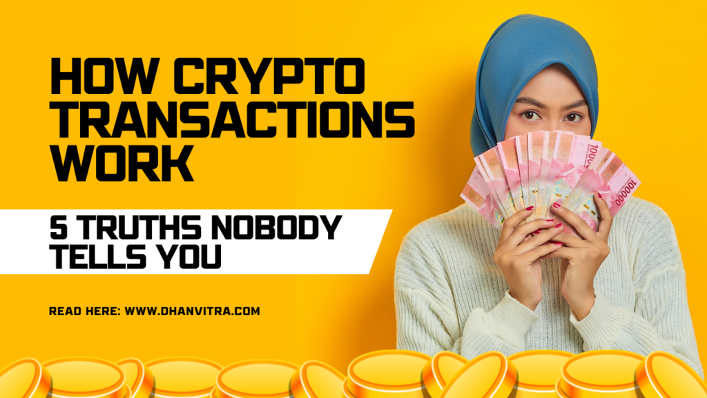 How crypto transactions work on blockchain showing wallet addresses, digital ledger, miners validating transactions, and network confirmations