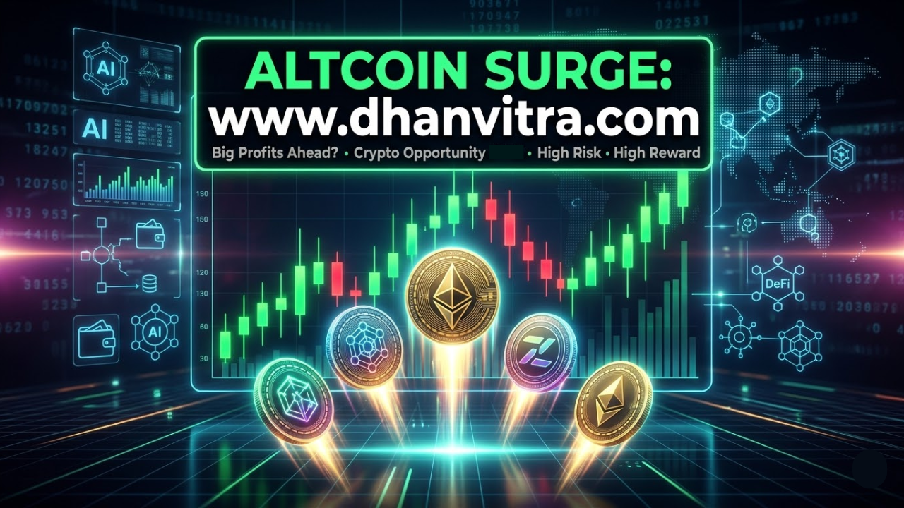 A dramatic cryptocurrency market illustration showing multiple rising altcoins with upward arrows and glowing blockchain networks, symbolizing a potential altcoins set comeback and the opportunity for big profits along with high investment risks.