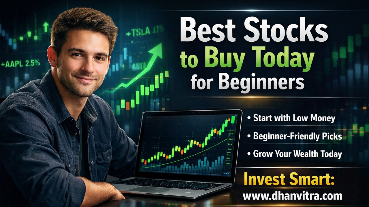 Best Stocks to Buy Today market charts on a laptop and smartphone, showing rising graphs and popular stocks to buy today, representing smart investment choices for beginners with limited money.